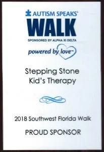 autism speaks walk stepping stones kids therapy sponsor placard